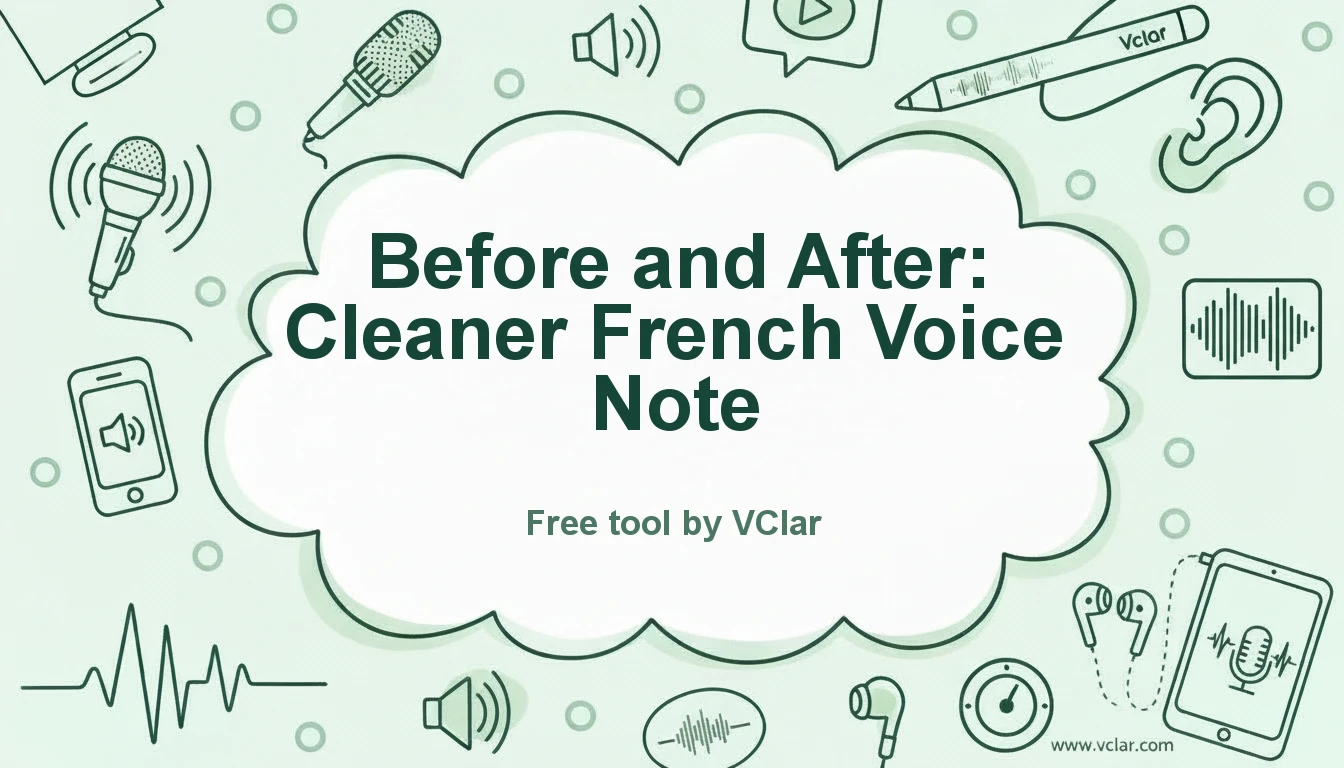 Before and after preview of a French voice message cleaned with VClar