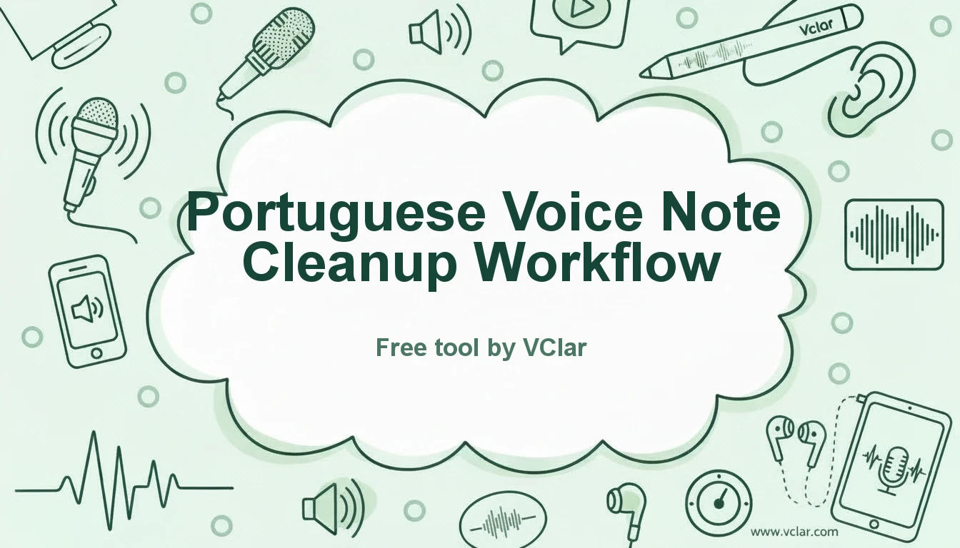 Portuguese voice message cleanup workflow: upload, clean, review, send