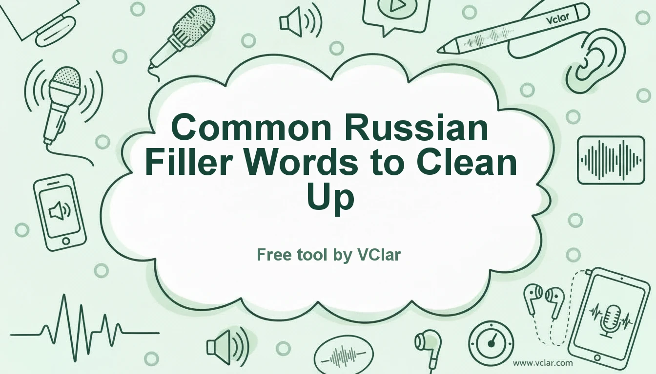 Diagram of common Russian filler words like ну, это, значит, and как бы being reduced in a voice message